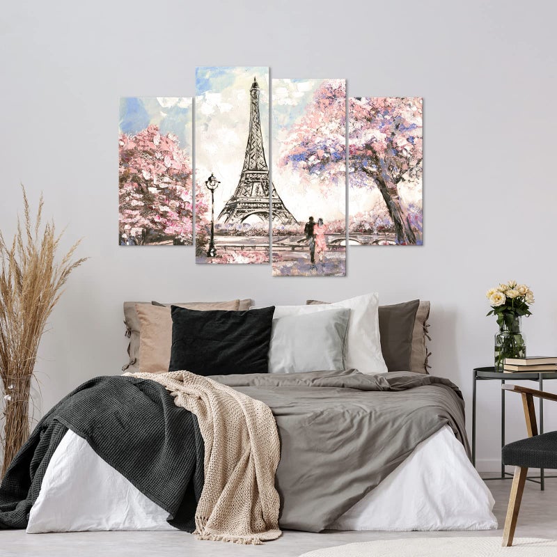 Visual Art Decor Pink Paris Pictures Wall Decor Eiffel Tower Pink Landscape Living Room Wall Decor Romantic Couple Bedroom Decor Framed 34inx48in - Image 4